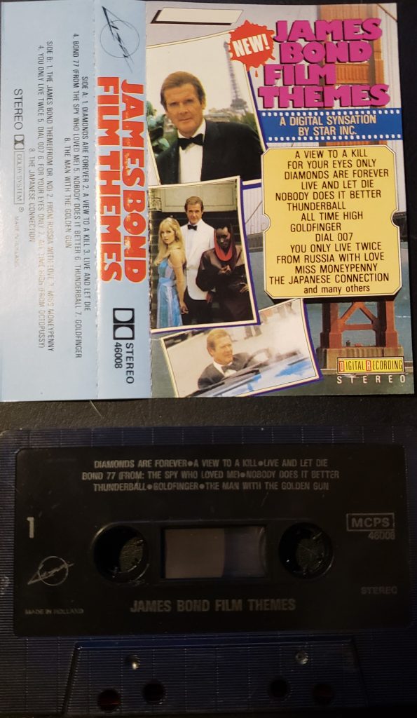Compact cassette insert and side A of Star Inc.'s James Bond Film Themes